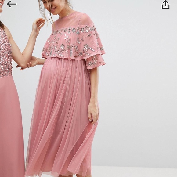 Asos Maternity Dresses Pink Sheer Detail Sequin Cape Dress Poshmark